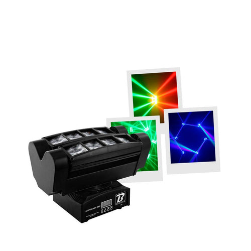 BoomTone DJ 8 CREE 10 W RGBW 4-in-1 LEDs beam effect light show with 2 x 4 lenses, 360° rotation