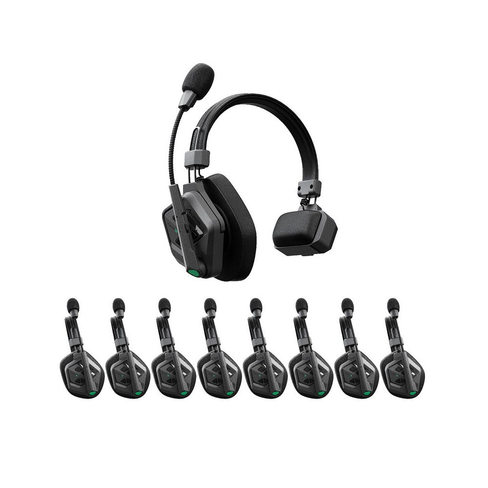 ACCSOON Host headset + 8 remote headsets of the CoMo II wireless Intercom system, digital DECT 1.9 GHz full-duplex, 400 m range