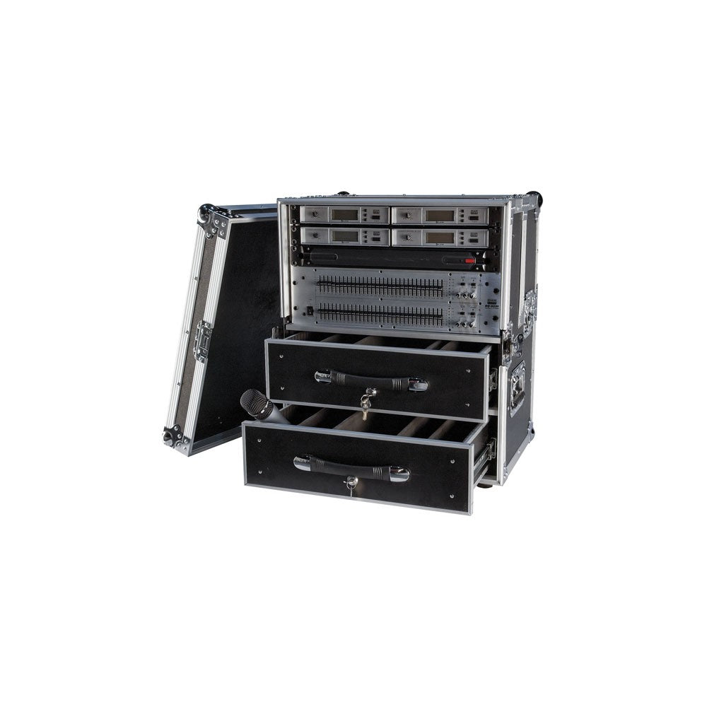 DAP-Audio Maleta Micrófonos Inalámbricos de 19 pulgadas y 2 unidades de rack 6U con dos cajones