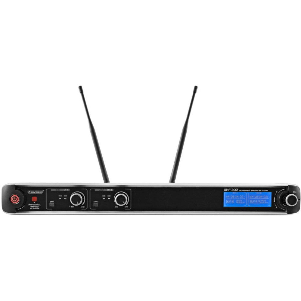 OMNITRONIC UHF-302 Sistema con 2 Radiomicrofoni 823-832/863-865