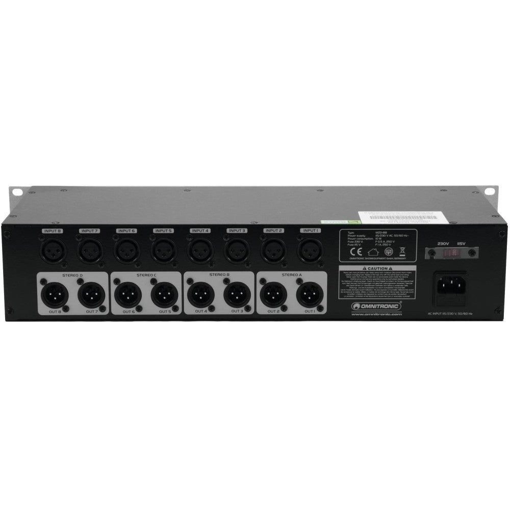 OMNITRONIC MZD-88 8-in, 8-out matrix mixer with 4 zones