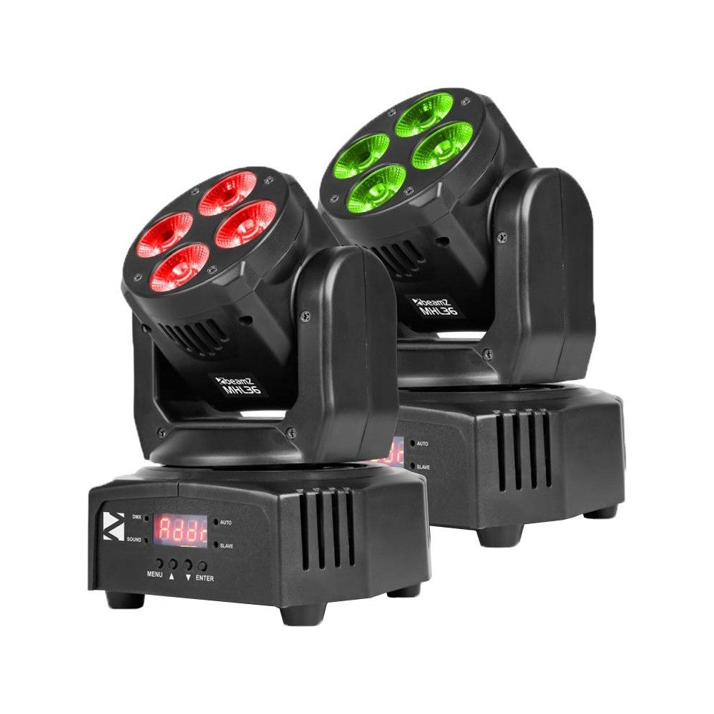BEAMZ MHL36 SET Kit of 2 4-in-1 wash moving heads with DMX cable and bag