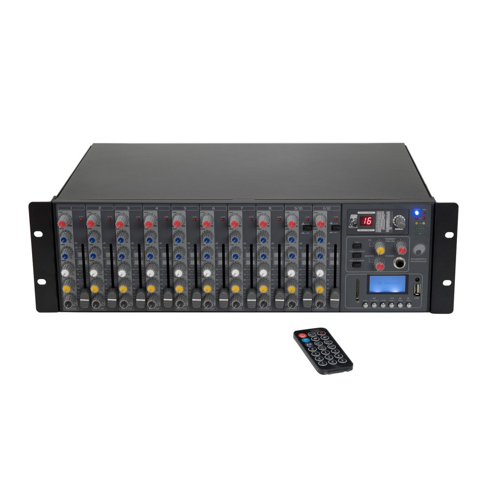 OMNITRONIC RM-1422FXA Mezclador autoamplificado en rack USB 2x400W
