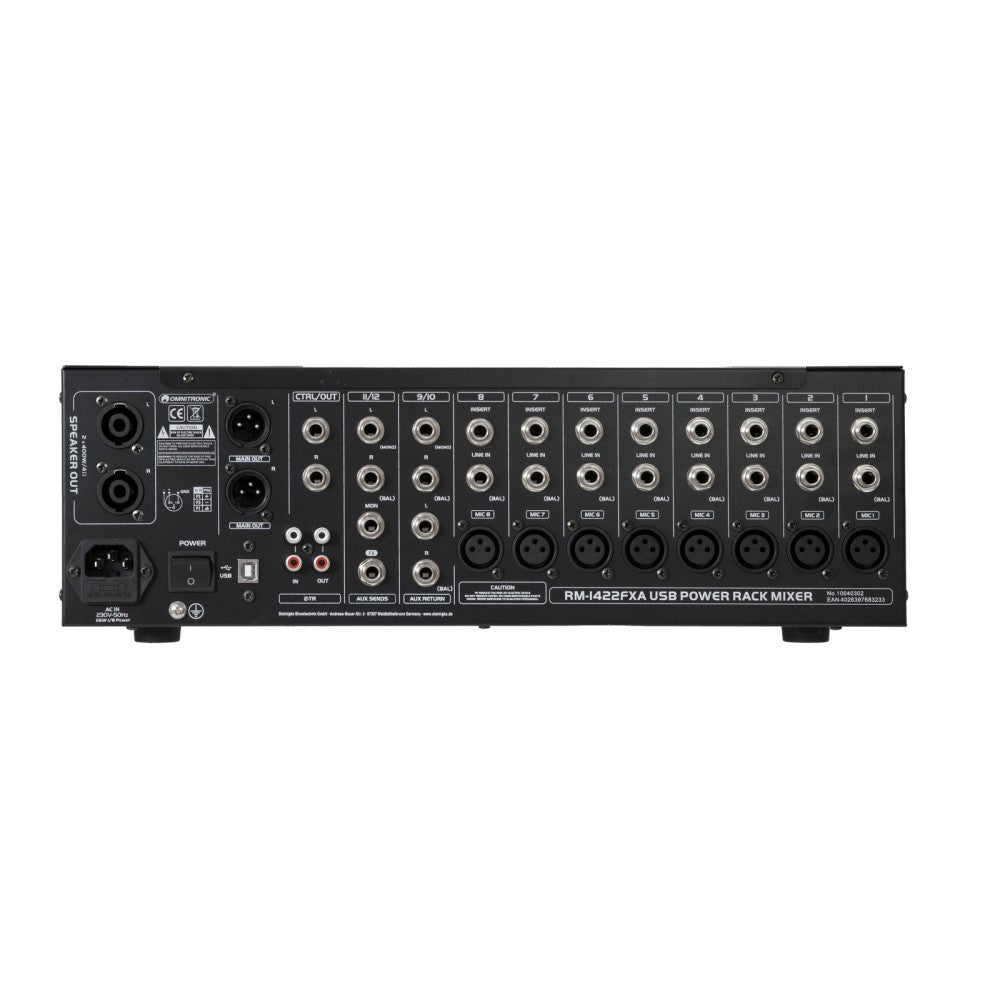 OMNITRONIC RM-1422FXA USB Mixer amplificato a rack 2x400W