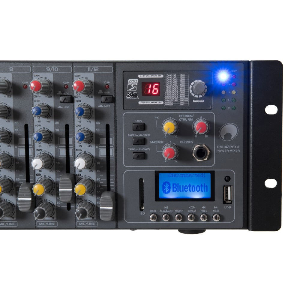OMNITRONIC RM-1422FXA USB Mixer amplificato a rack 2x400W