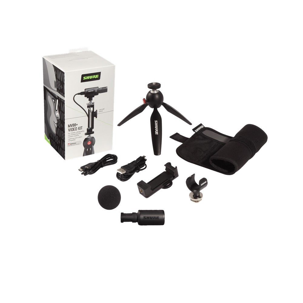 SHURE MV88+ VIDKIT Kit mic MV88+, mini cavalletto, clamp smartphone