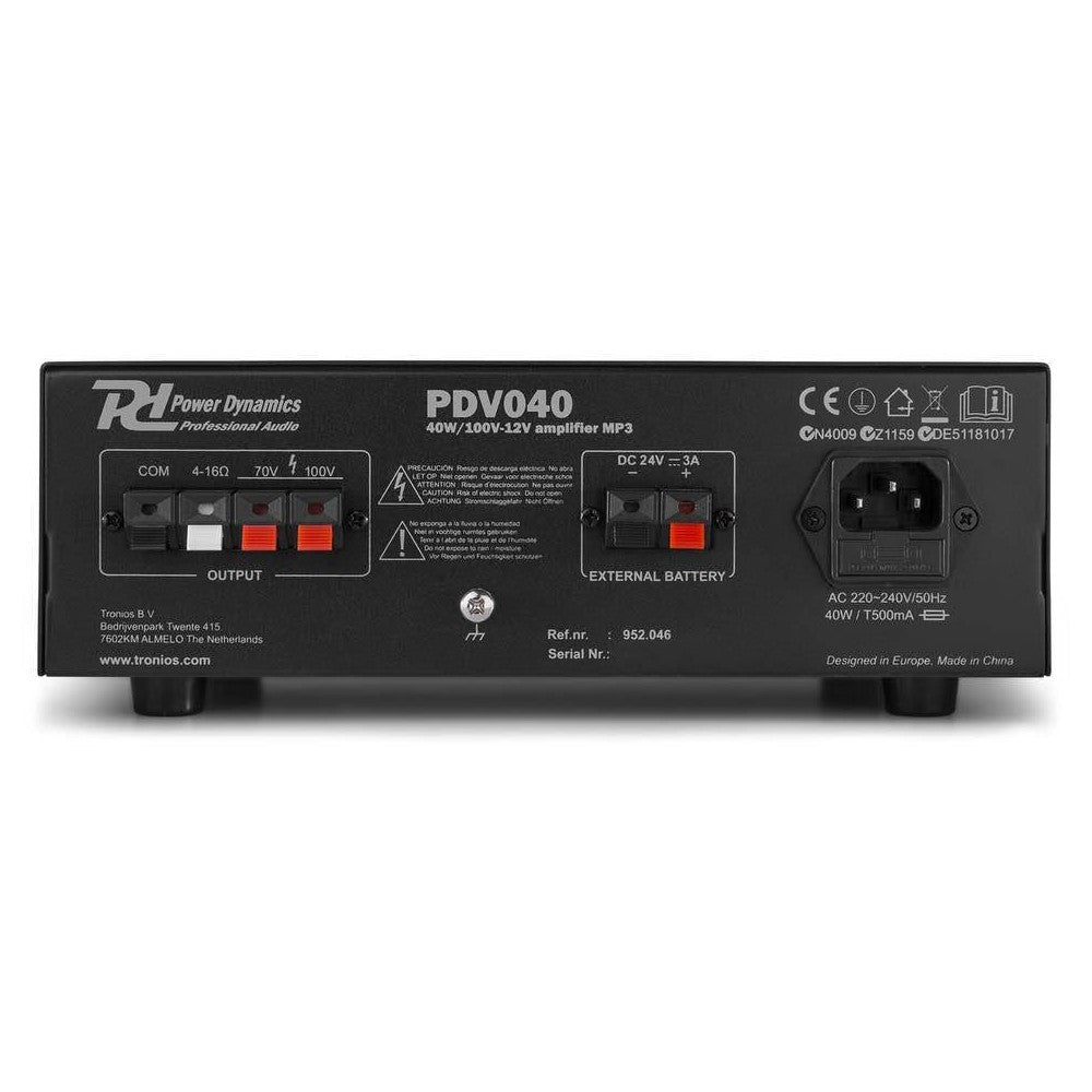 Power Dynamics PDV040 40W/100V-12V MP3 amplifier