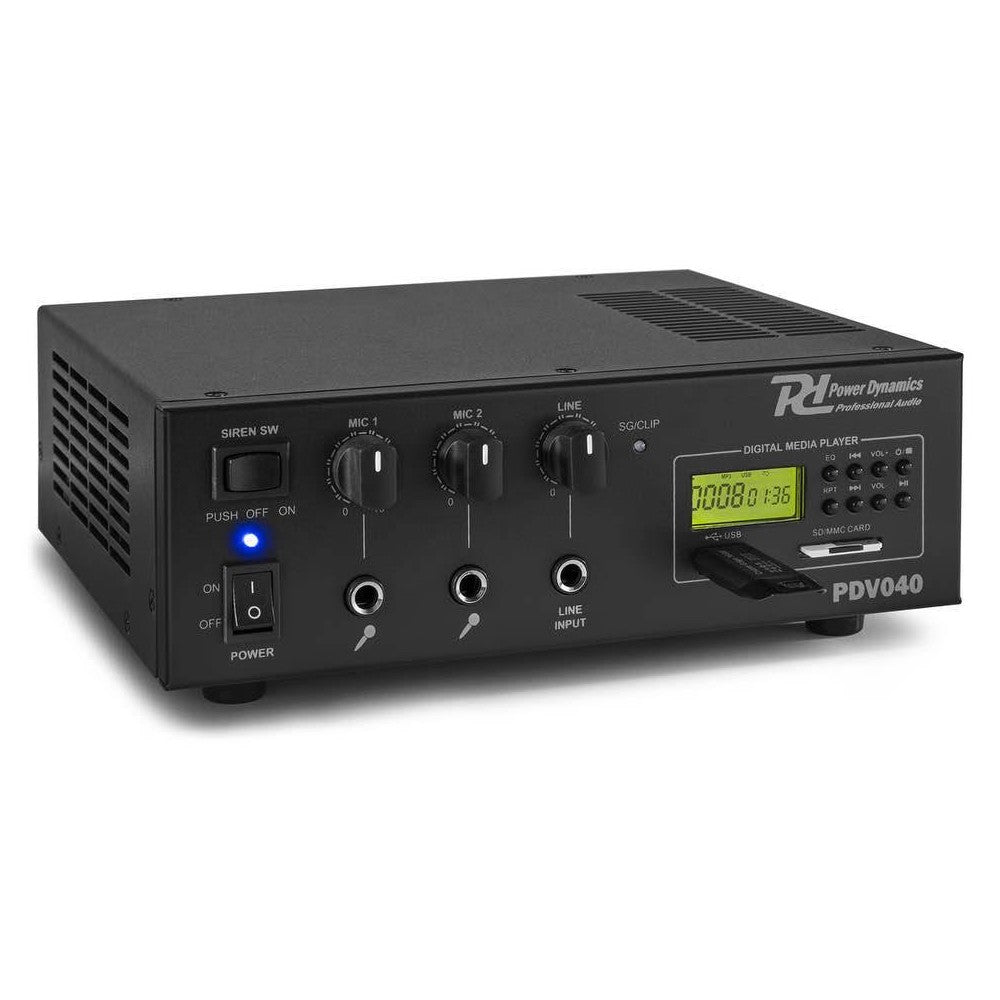 Power Dynamics PDV040 40W/100V-12V MP3 amplifier