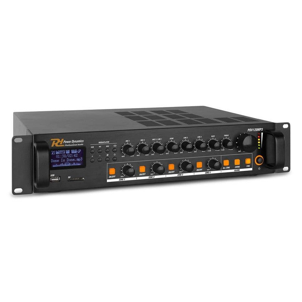 Power Dynamics PDV120MP3 Amplificador 120W/100V 4 zonas BT