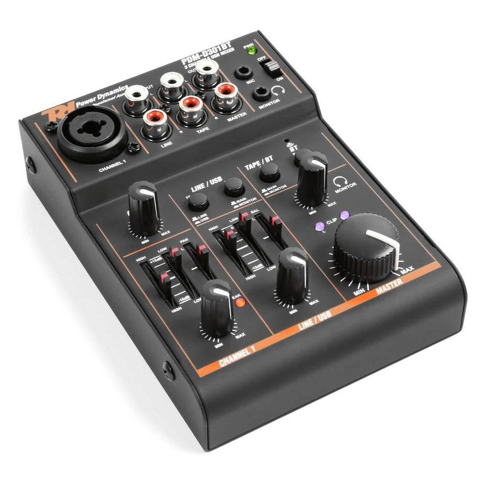 Power Dynamics PDM-D301BT 3-Channel Mixer with EQ/USB/BT