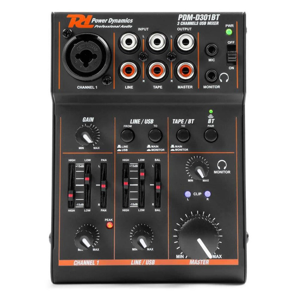 Power Dynamics PDM-D301BT Mixer 3 Canali con EQ/USB/BT