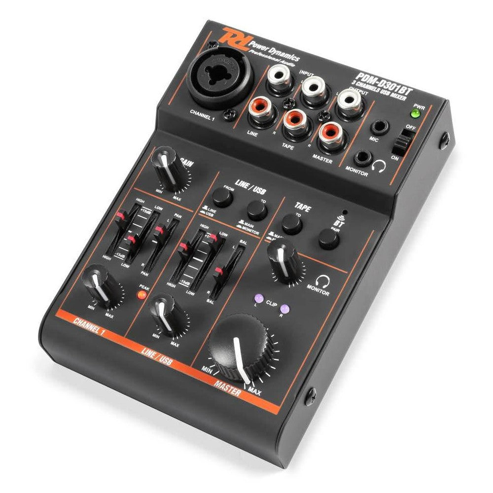 Power Dynamics PDM-D301BT 3-Channel Mixer with EQ/USB/BT