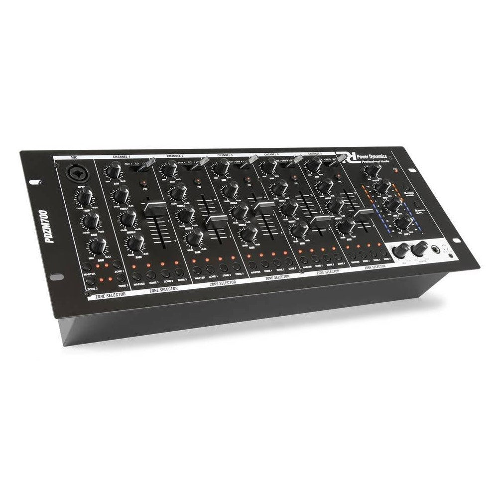 Power Dynamics PDZM700 Mesa de Mezclas de Rack 6 Canales 4 Zonas