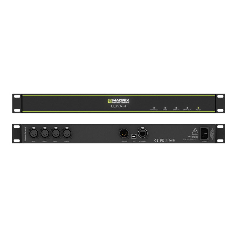 MADRIX LUNA 4 Art-Net Node / USB 2.0 DMX-512 interface, 4 x DMX-OUT, 1 x DMX-IN, 19"