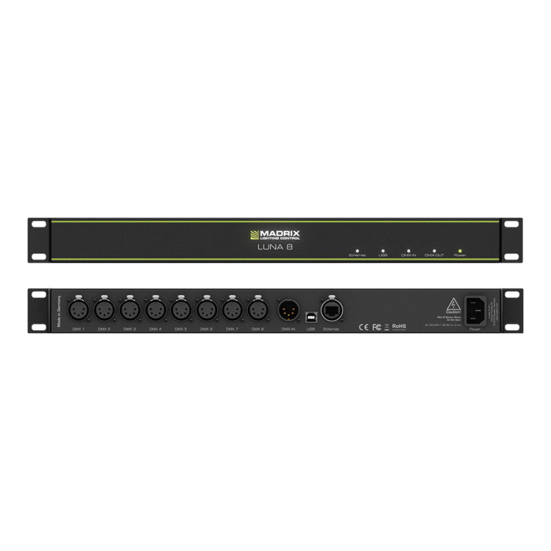 MADRIX LUNA 8 Art-Net Node / USB 2.0 DMX-512 interface, 8 x DMX-OUT, 1 x DMX-IN, 19"