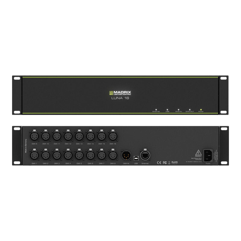 MADRIX LUNA 16 Art-Net Node / USB 2.0 DMX-512 interface, 16 x DMX-OUT, 1 x DMX-IN, 19"