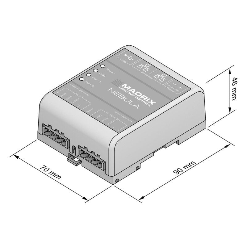 MADRIX NEBULA Art-Net Node / USB 2.0 Interface, SPI converter for 12 Universes, 2 x OUT, DIN rail