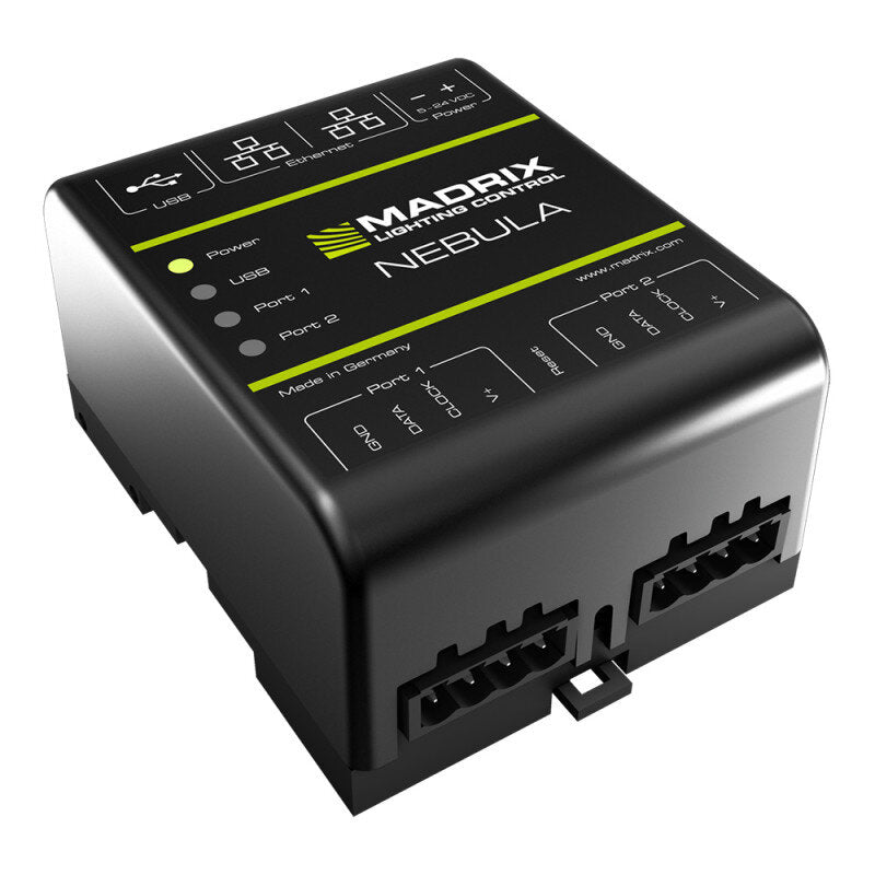 MADRIX NEBULA Art-Net Node / USB 2.0 Interface, SPI converter for 12 Universes, 2 x OUT, DIN rail