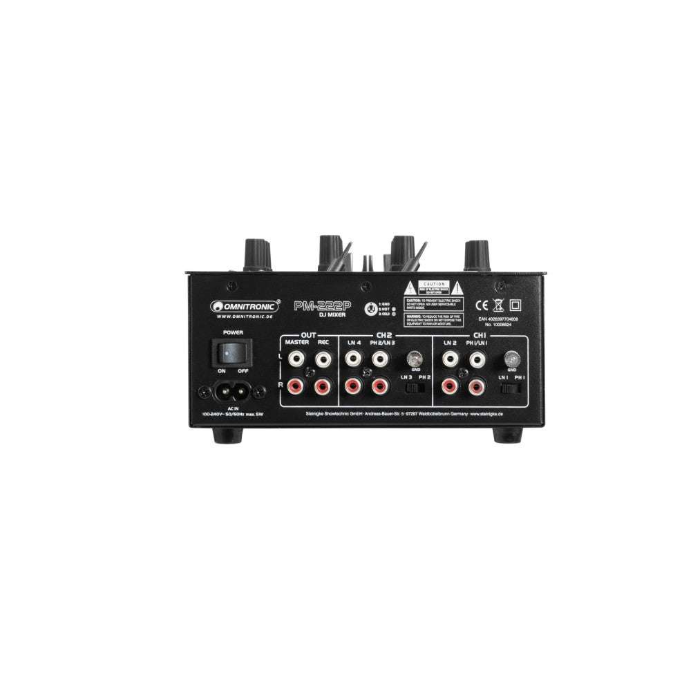 OMNITRONIC PM-222P - Mixer DJ a 2 canali con lettore USB