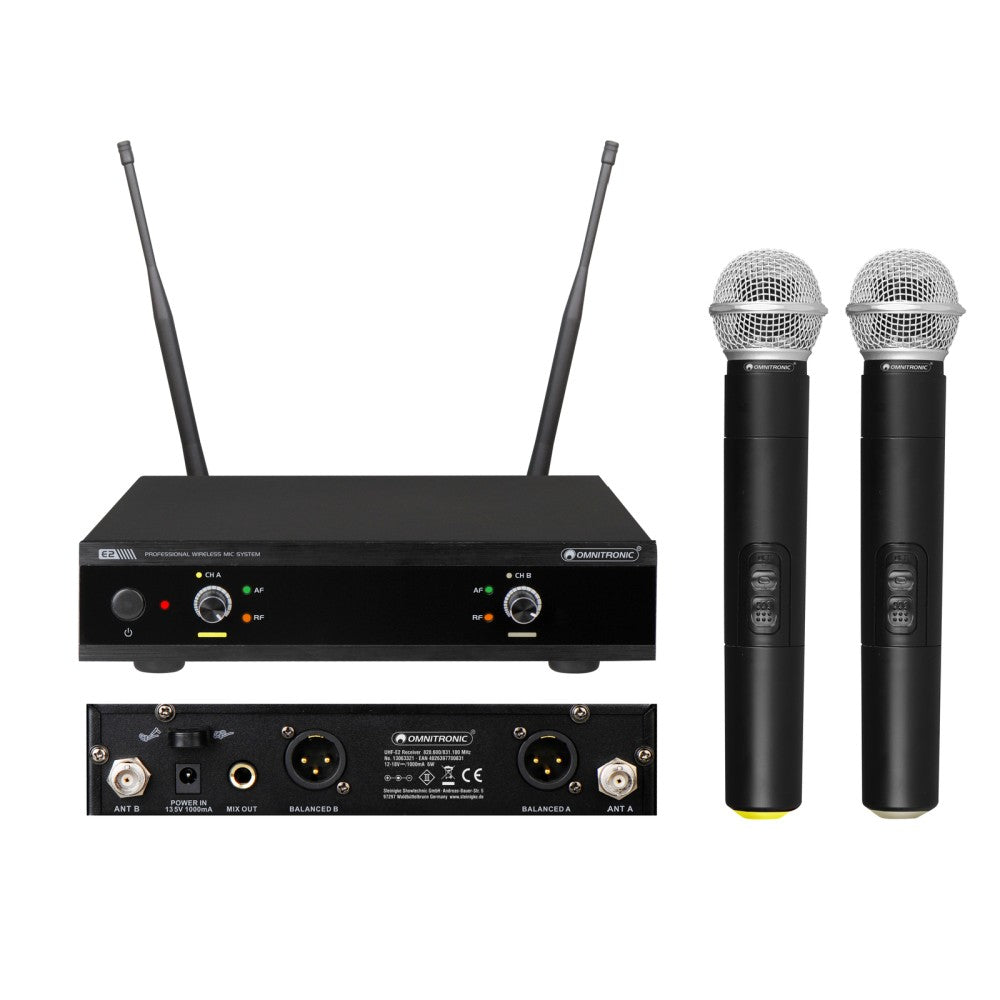 OMNITRONIC UHF-E2 828.6/831.1MHz Doppio radiomicrofono a gelato