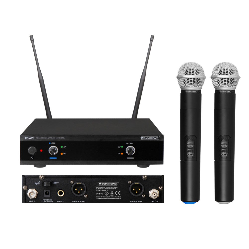 OMNITRONIC UHF-E2 527.5/529.7MHz doppio radiomicrofono a gelato