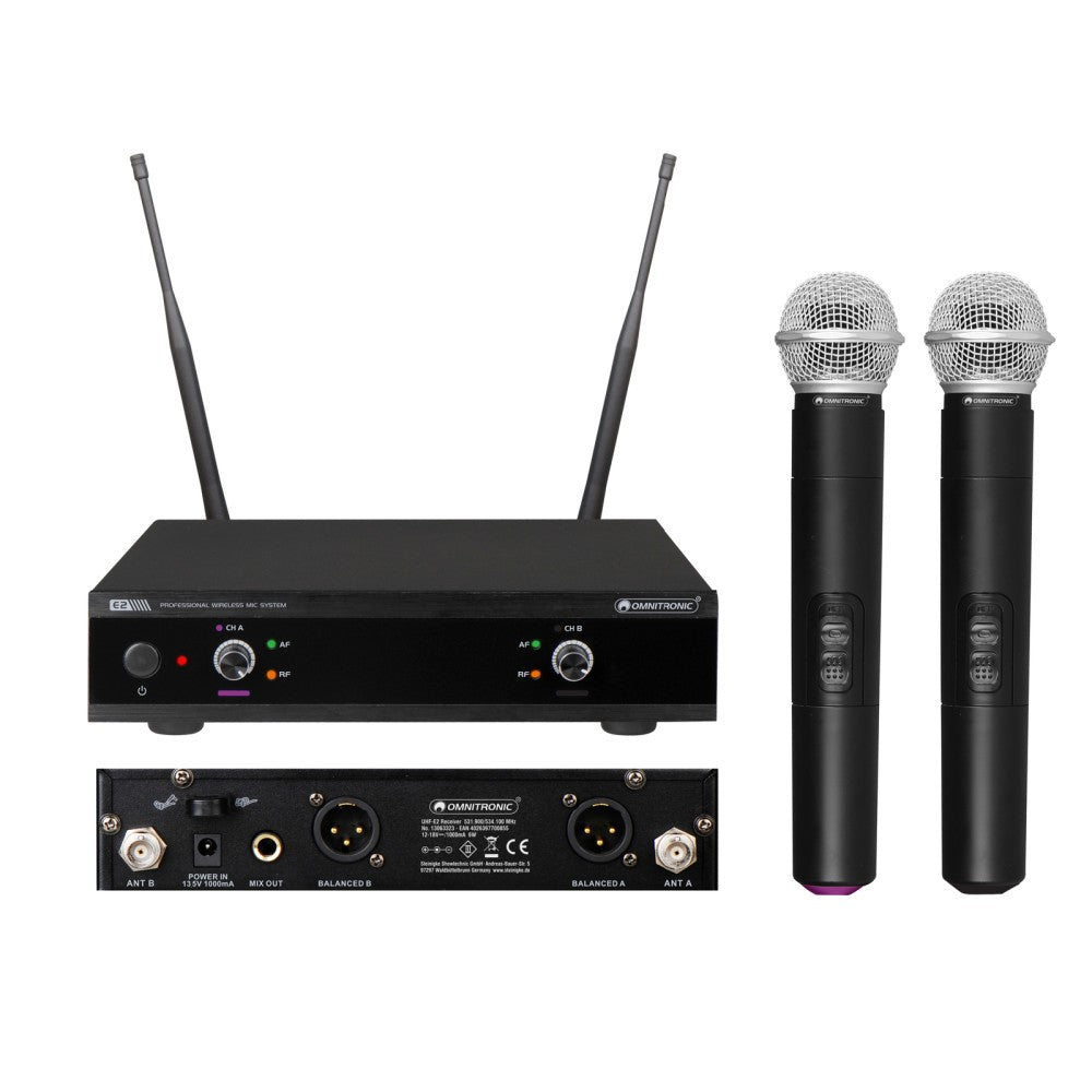 OMNITRONIC UHF-E2 531.9/534.1MHz Doppio radiomicrofono a gelato