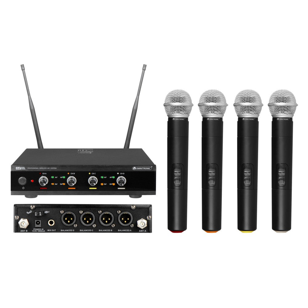 OMNITRONIC UHF-E4 823.6/826.1/828.6/831.1MHz 4 radiomicrofoni wireless