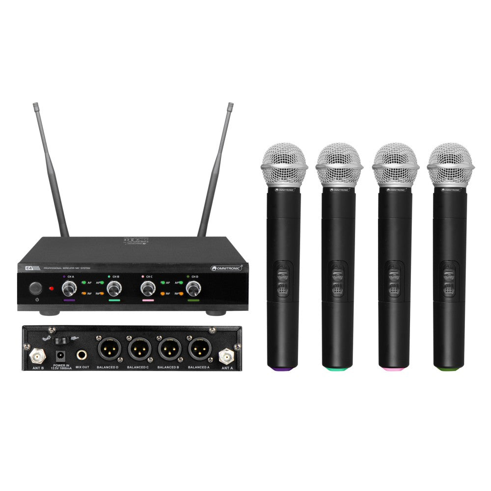 OMNITRONIC UHF-E4 518.7/520.9/523.1/525.3MHz 4 Radiomicrofoni a gelato