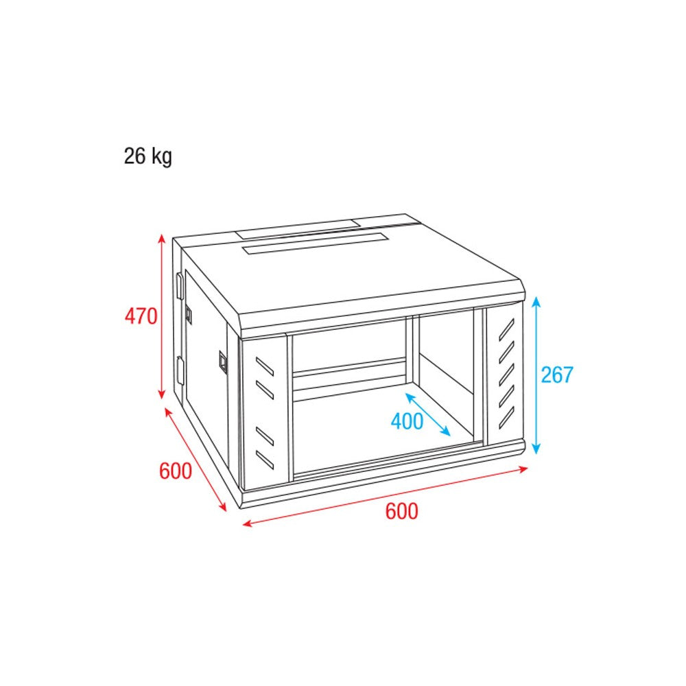 Showgear RCA-WMH-6 Rack de panel de conexiones de 19" y 6U, montaje en pared, bisagra trasera