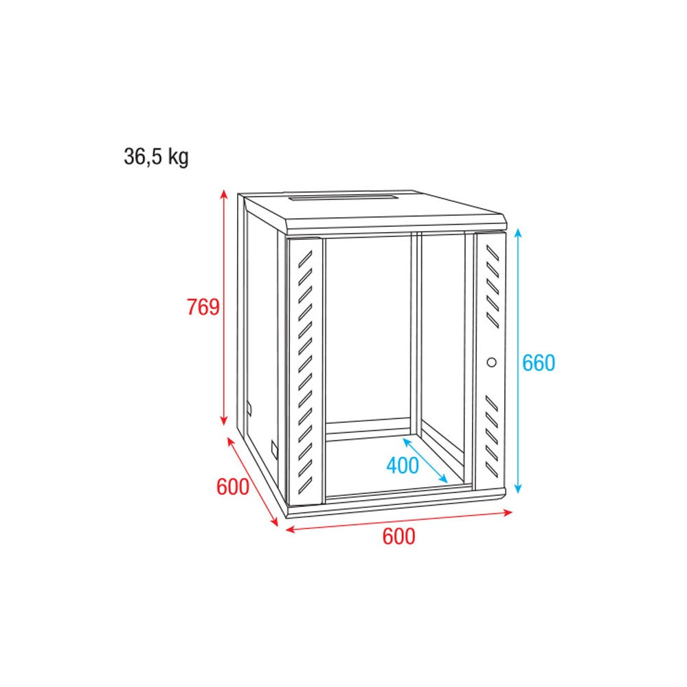 Showgear RCA-WMH-15 15U 19" Rack para panel de conexión, montaje en pared, bisagra trasera