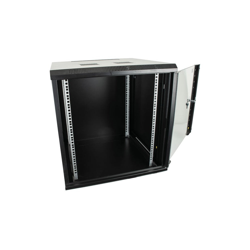 Showgear RCA-WMH-12 12U 19" Patch Panel Rack, montaje en pared, bisagra trasera