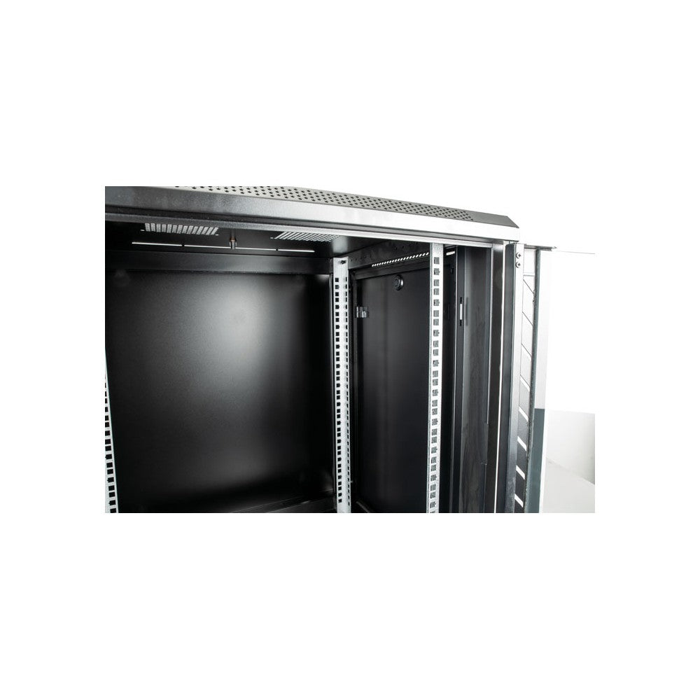 Showgear RCA-WMH-12 12U 19" Patch Panel Rack, montaje en pared, bisagra trasera