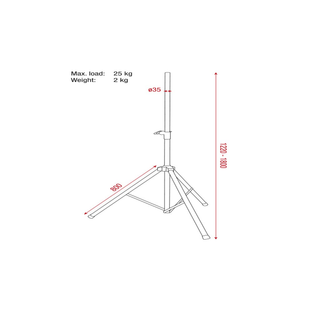 Showgear Speaker Stand Alluminio 1220-1.800 mm carico massimo 25 Kg