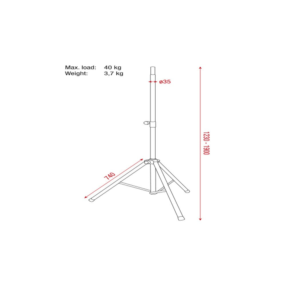 Showgear Speaker Stand Pro Steel 1230-1900 mm max. load 40 kg