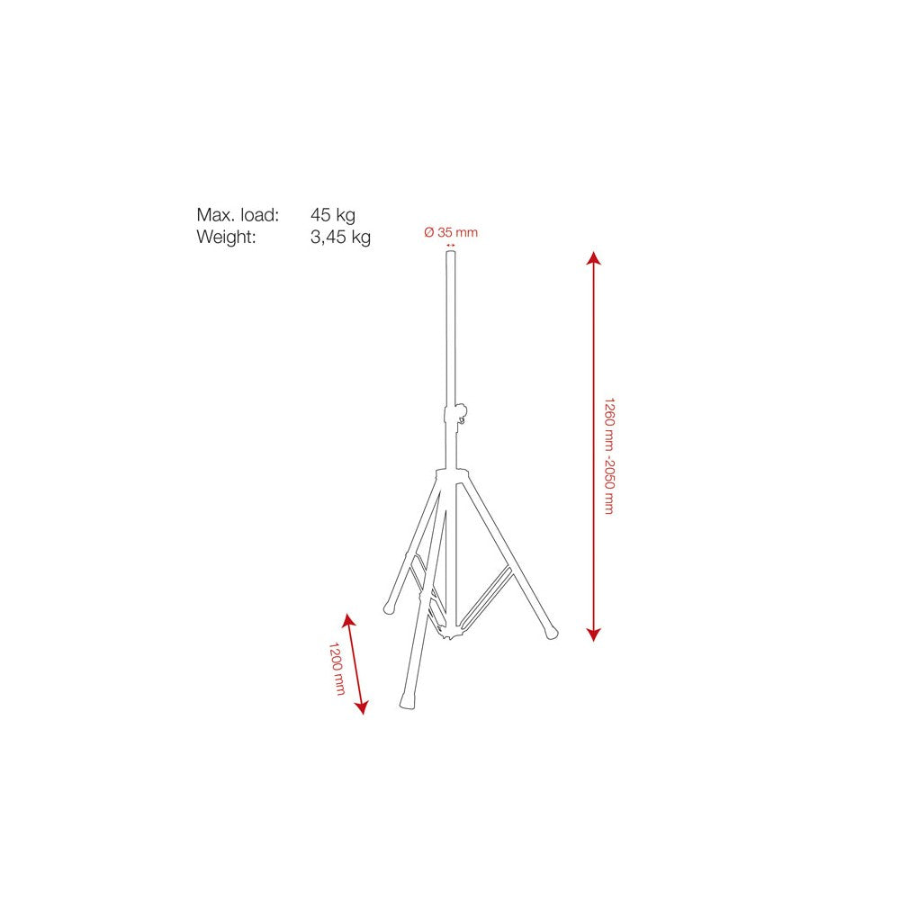 Showgear Mammoth Speaker Stand Alluminio - -45 kg - 1260-2050 mm - 35 mm