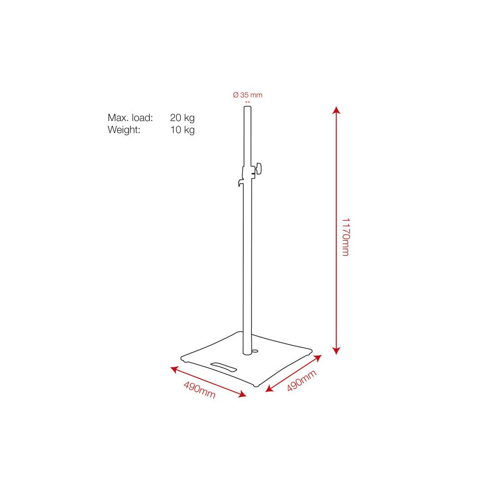Showgear Speaker Stand with Baseplate Metallo - -20 kg - 1170-1800 mm - 35 mm