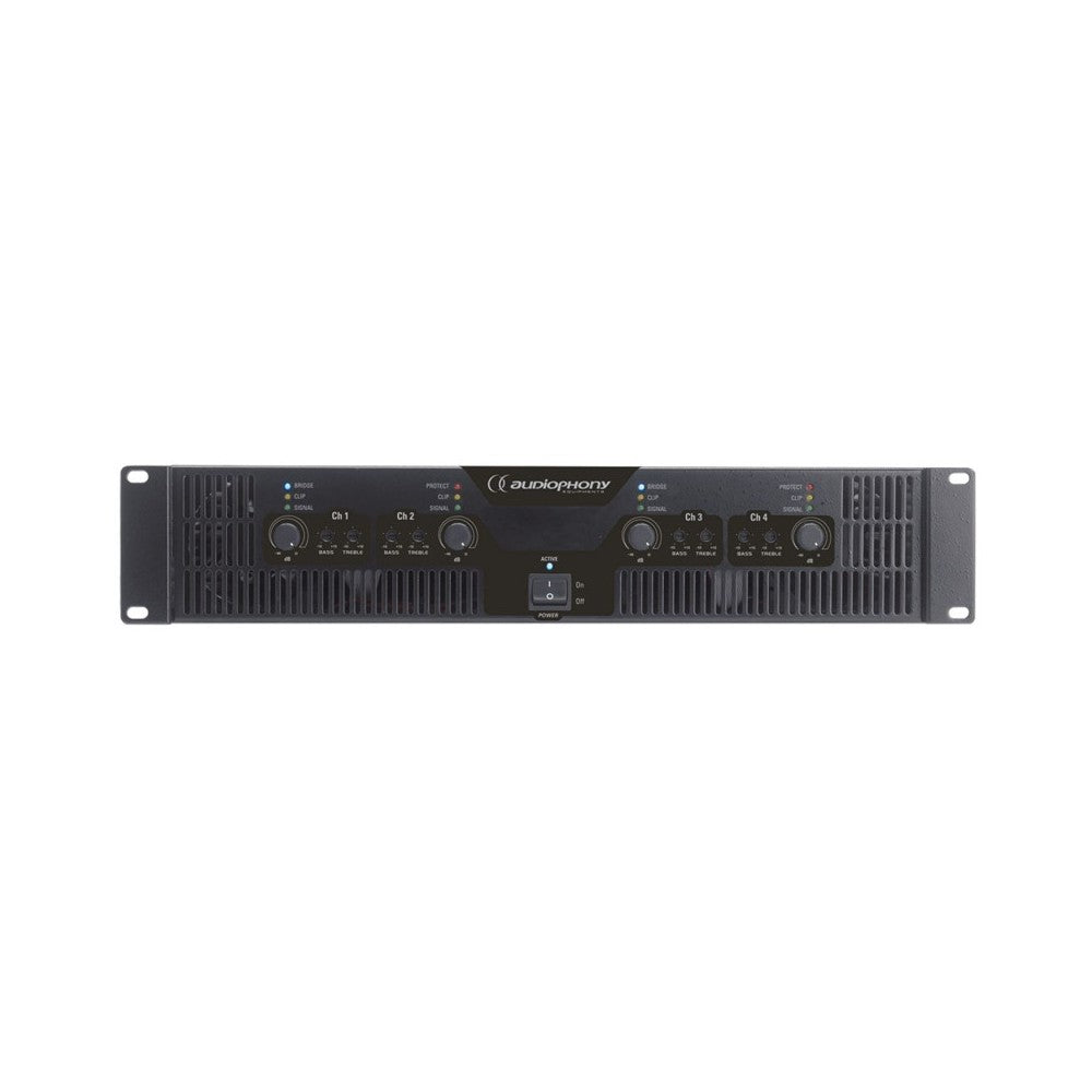 Audiophony 4 channels power amplifier, 4 x 200 W RMS on 8 ohms, 2 x 600 W bridged stereo