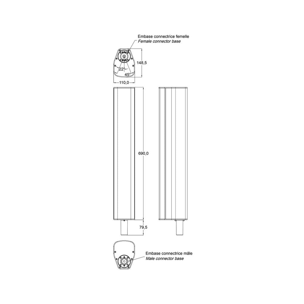 Columna Audiophony de 160W a 16 ohmios con 8 altavoces de 3 pulgadas -Con base de conector apilable