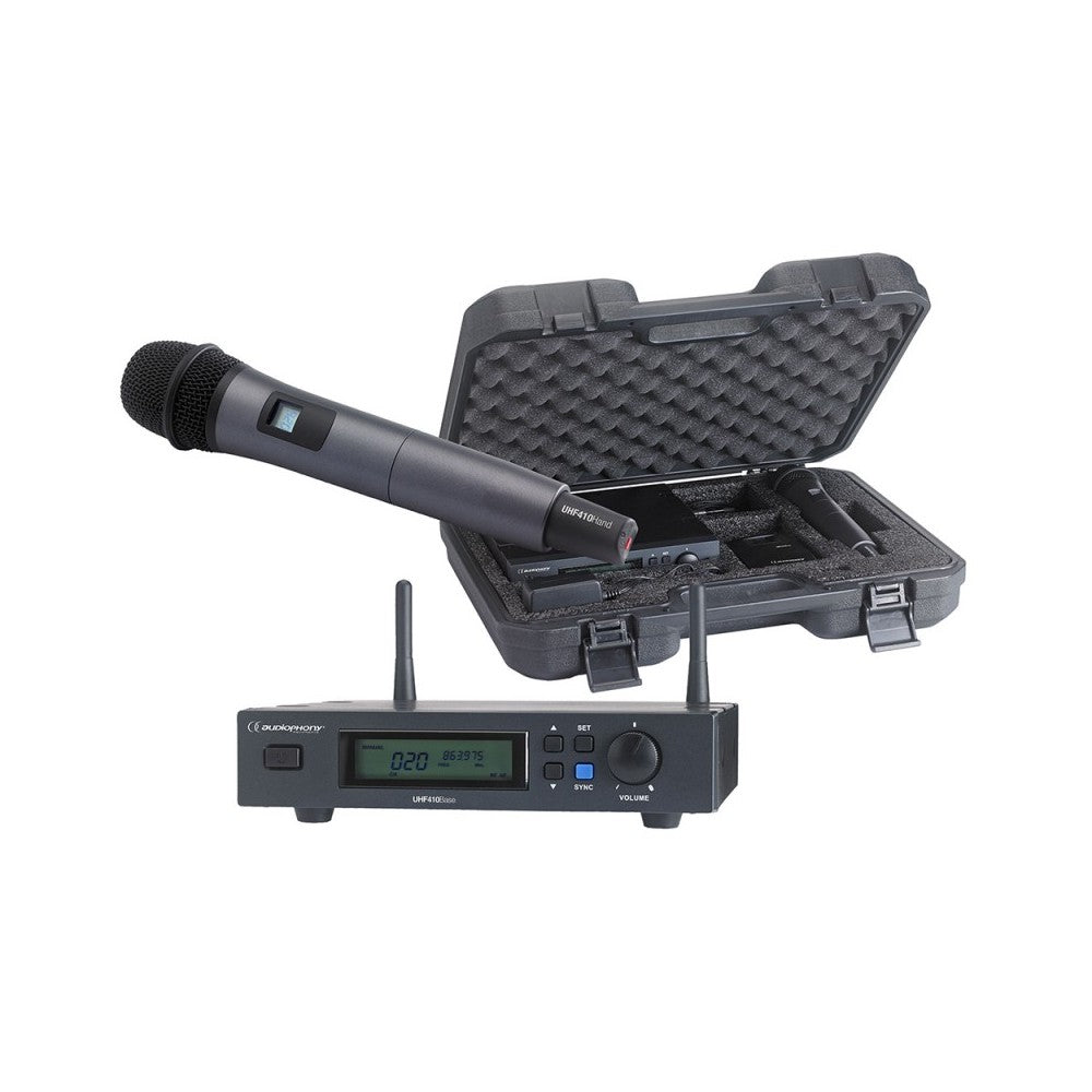 Audiophony Set including a UHF True Diversity receiver and a handheld microphone in its transport case