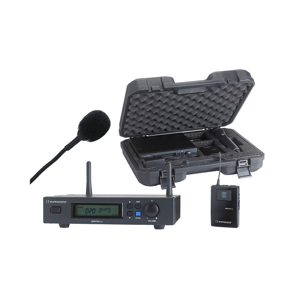 Audiophony Set including a UHF True Diversity receiver + a bodypack and a Lavalier microphone in their transport case