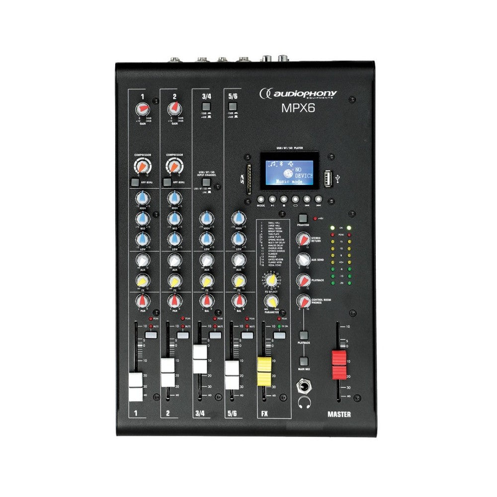 Audiophony Mixer 6 CH + compressor + Effects + USB/ SD/BT player