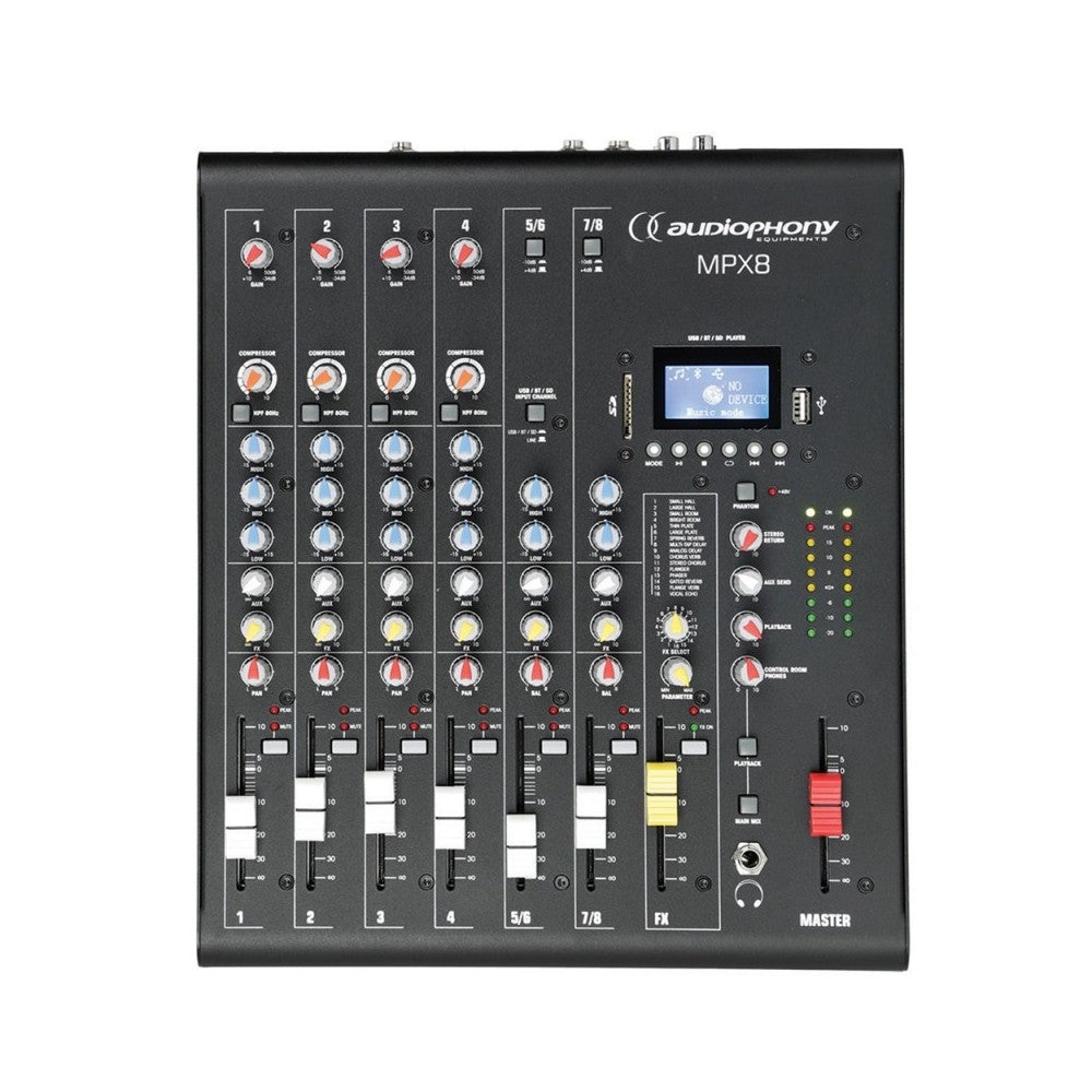 Audiophony Mixer 8 CH + compressor + Effects + USB/ SD/BT player