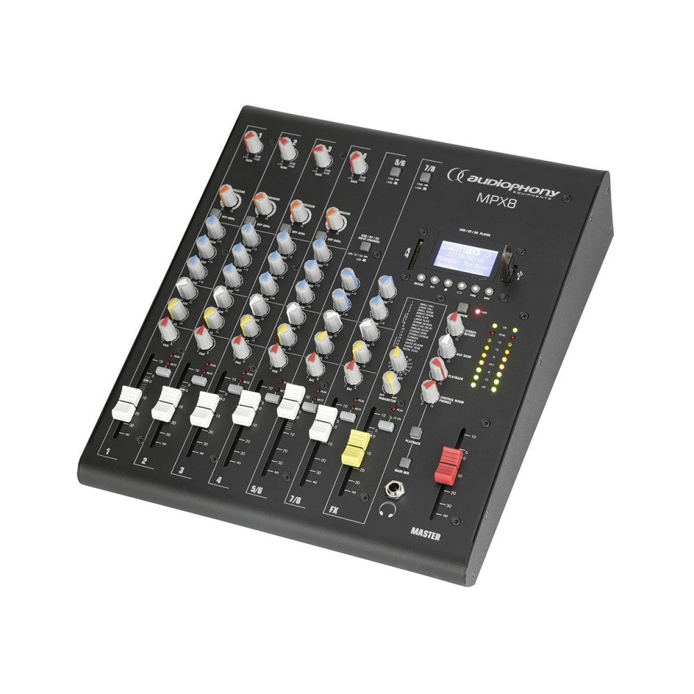 Audiophony 8-channel Mixer + Compressor + Effects + USB/SD/BT Player