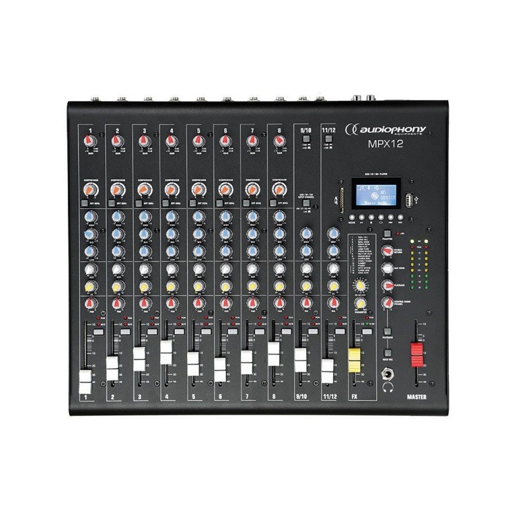 Audiophony Mixer 12 CH + Compressor + Effects + USB/ SD/BT Player