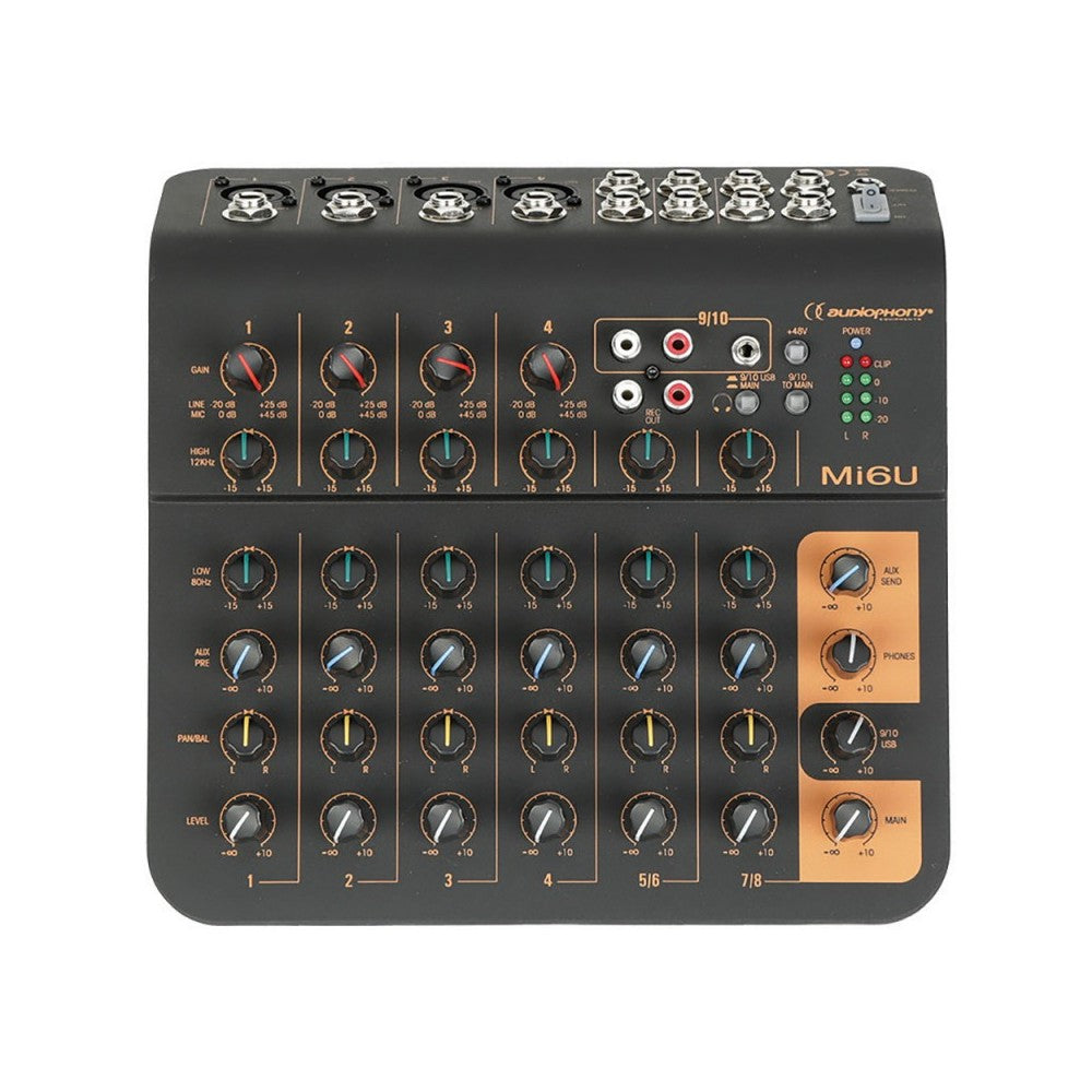 Audiophony Mixer 6CH 4 Mic+2 stereo + USB port