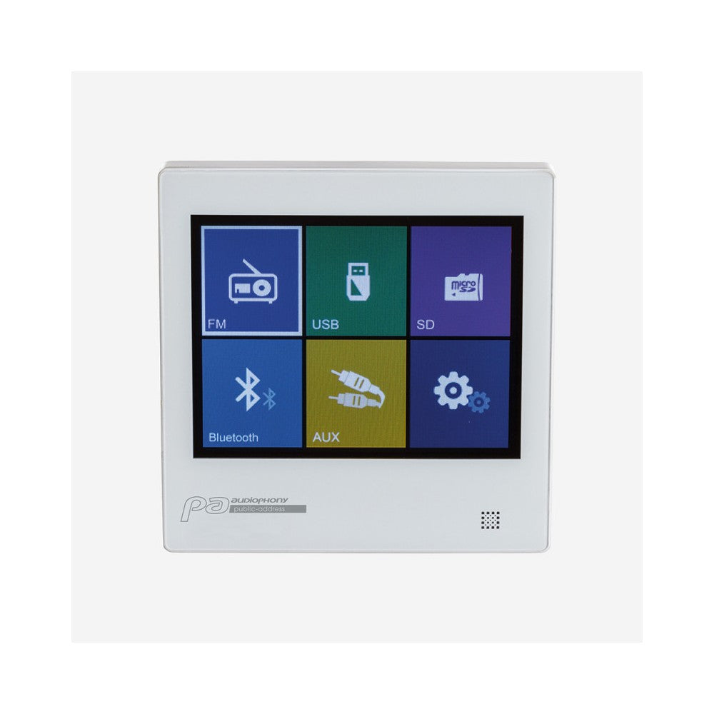 Audiophony Wall amplifer 2x10W touch screen SD/BT/ Radio/AUX