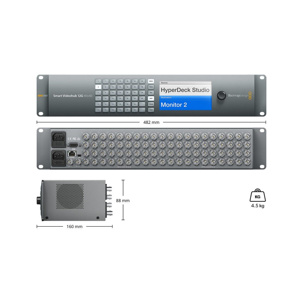 Blackmagic Design 40x40 12G-SDI multi format SD, HD and Ultra HD SDI router with built-in video monitoring