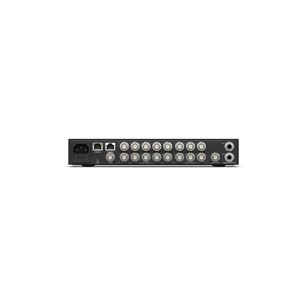 Mezclador de producción en directo de alta definición de Blackmagic Design repleto de funciones avanzadas: 10 entradas 3G-SDI, 6 salidas auxiliares 3G-SDI
