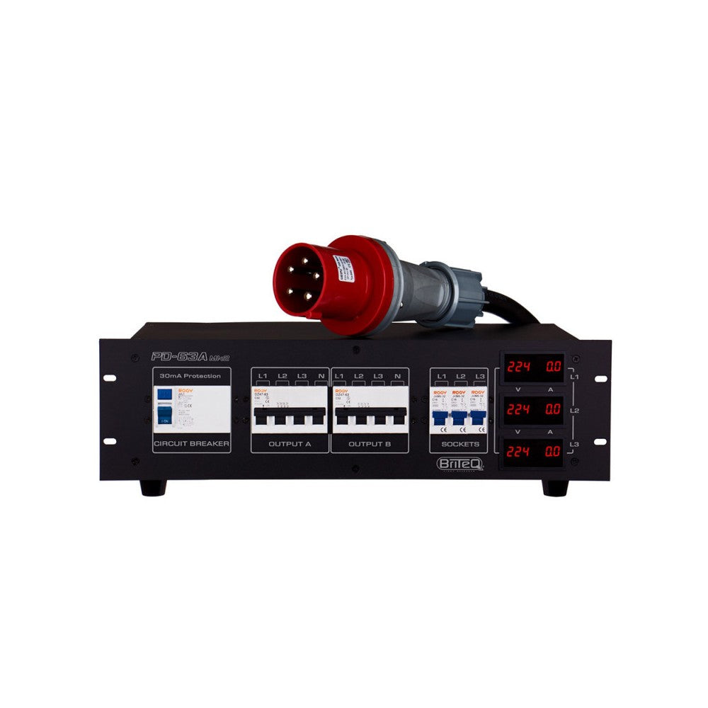 Briteq PD-63A Mk2 / FRA-BEL - Power distributor 63 A, OUT:2 x 32 A + 3 x 16