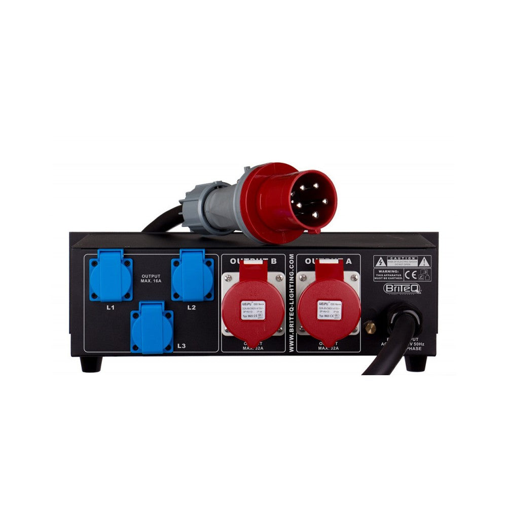 Briteq PD-63A Mk2 / FRA-BEL - Distribuidor de energía 63 A, SALIDA: 2 x 32 A + 3 x 16